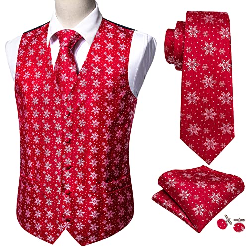 Image of Barry.Wang Mens Red /Green Christmas Suit Vest Holiday Xmas Waistcoat Tie Set Party Tuxedo