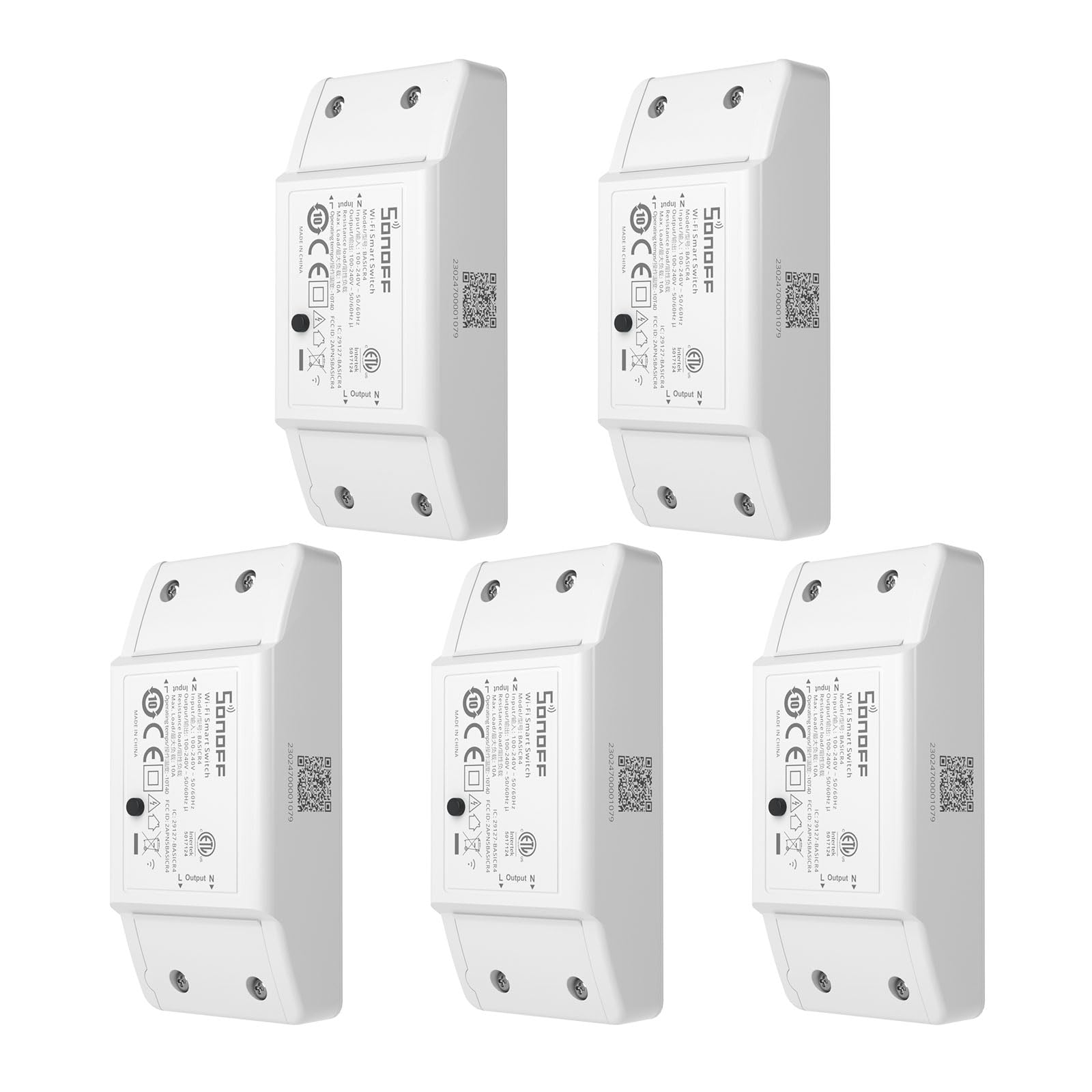 SONOFF SONOFF Interruptor inteligente WiFi BASICR4 5pcs 10A 2400W, Modo Magic Switch, Control remoto eWeLink,compatible con Alexa, Google, IFTTT （Actualización iterativa de BASICR2）