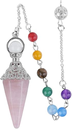 Miniatura 5 de Rockcloud Péndulo puntiagudo de cristal de obsidiana negra natural con cadena de 7 cuentas de piedra de chakra, colgante de chakra Reiki de 6