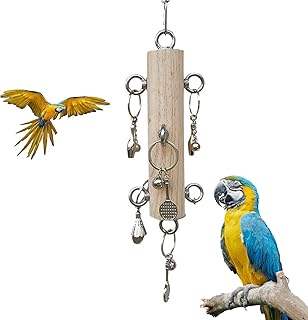 Parrot Toys, Stainless Steel Wood Chewable Bird Toys Cage Ornaments, Multifunctional Beak Grinding Supplies, Decorative Hangable Parrot Toys for Parakeet, Chick