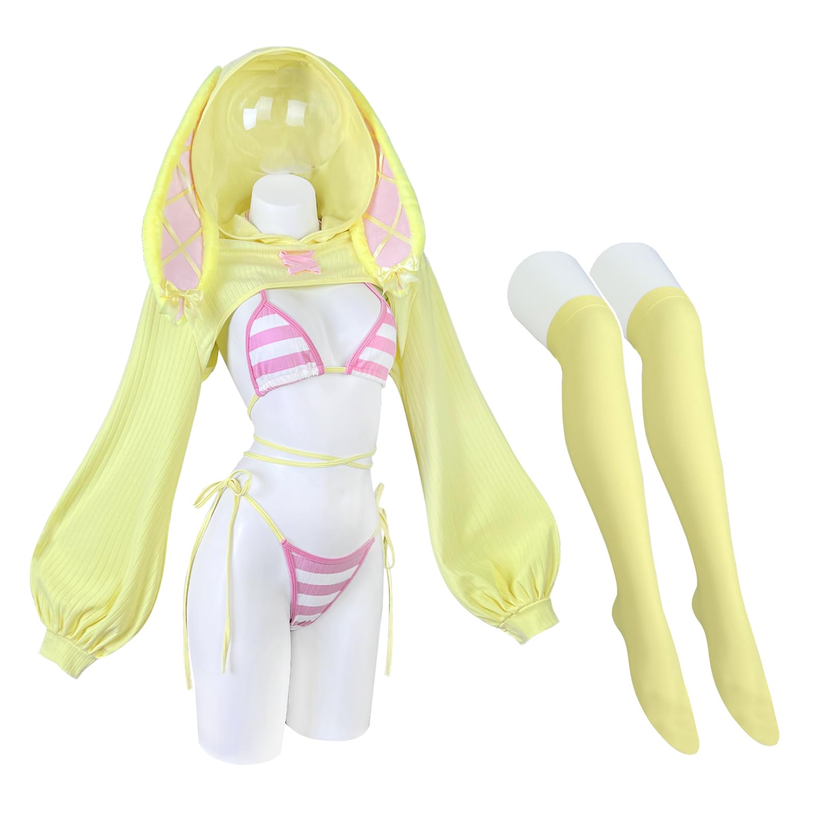 KORURACLUB Traje sexy para cosplay, disfraz de conejo, disfraz de animal, traje de conejito - XS-M - Rayas amarillas