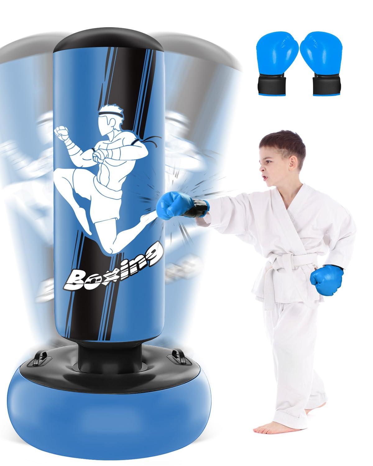 NZQXJXZ Sacco da Boxe Bambini- 165cm Gonfiabile con Guantoni da Sacco Boxe per la Pratica di MMA Karate Taekwondo e per Alleviare l'energia di Pent Up Pugilato