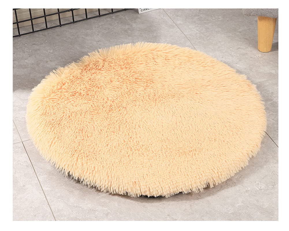 DAIHAN Soft & Warm Dog mats, Kennel mats, Winter Warm Fluffy Pet Blankets litter mats Cat mats Round Plush Mattress Cushion Pad Sleeping Bed Mat for Crate Champagne 80cm