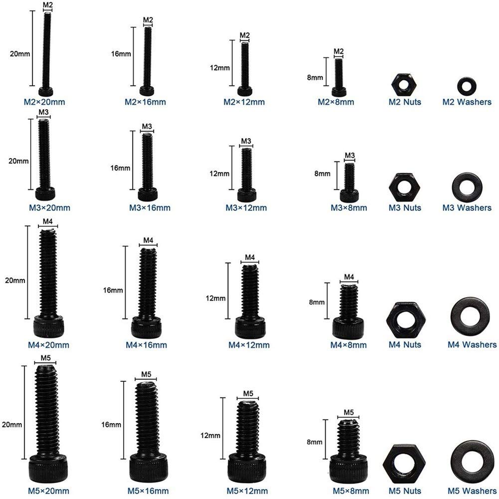 DOLUNTO Tornillos de Cabeza 1060pcs M2 M3 M4 M5 Hueca Hexagonal Juego de Tornillos de Acero al Carbono Redondo Plano Pernos y Tuercas Surtido del Kit con Caja de Almacenamiento (Color : Flat)