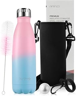 Mininoo Stainless Steel Water Bottle 500ml, Double Walled Vacuum Insulated, BPA Free Metal Water Flask, Keep 12 Hours Hot & 24 Hours of Cold Drinks, Leakproof Sports Flask,Powder Blue (Frosted)