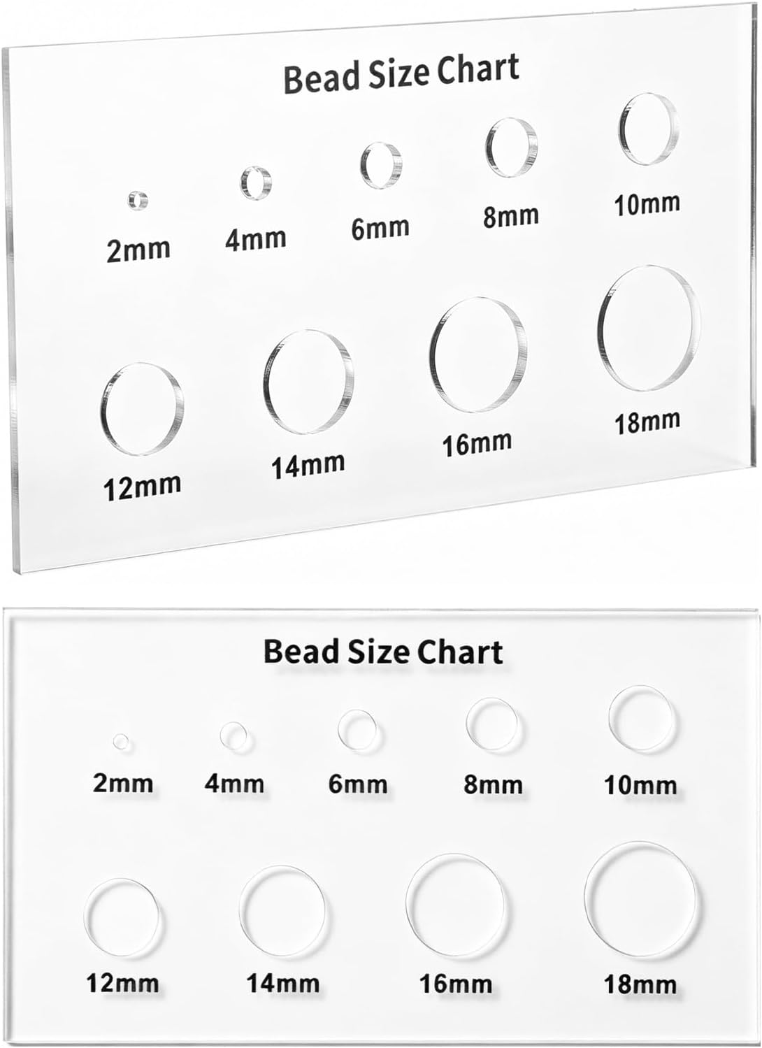 2 Pcs Bead Measuring Ruler, Acrylic Bead Size Chart Board, Clear Circle Template Tool for Beads Gem Stones Diamond (2/4/6/8/10/12/14/16/18mm)