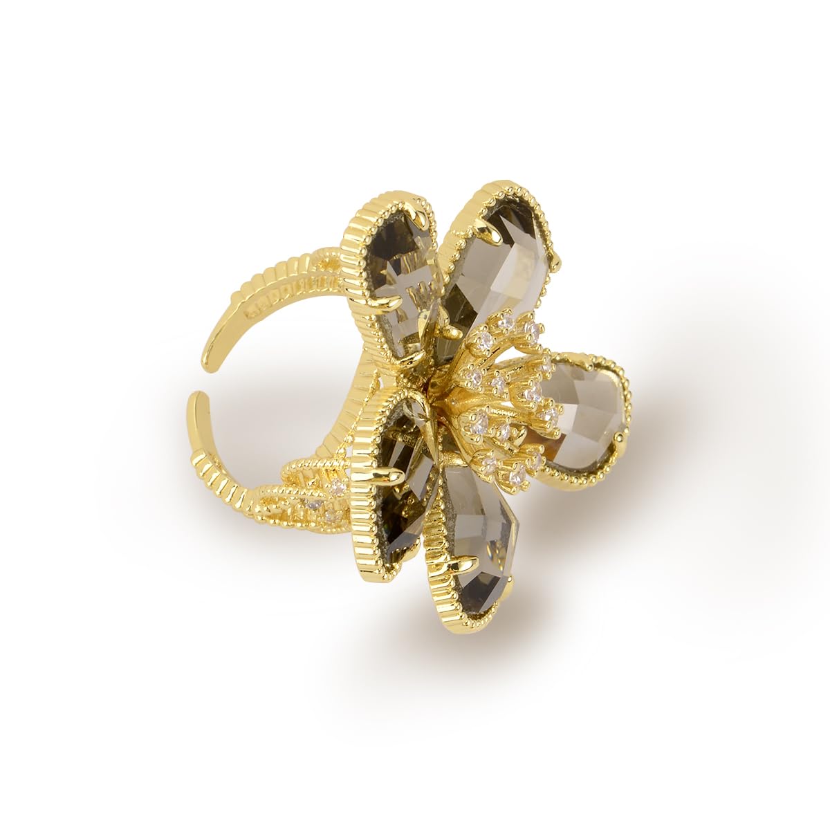 Fashion Statement Adjustable Ring for Women - 14k Gold Plated Teardrop CZ Cubic Zirconia Rhinestone Crystal Cluster Floral Flower Butterfly Lucky Decor Expandable Open Rings Wedding Bridal Costume