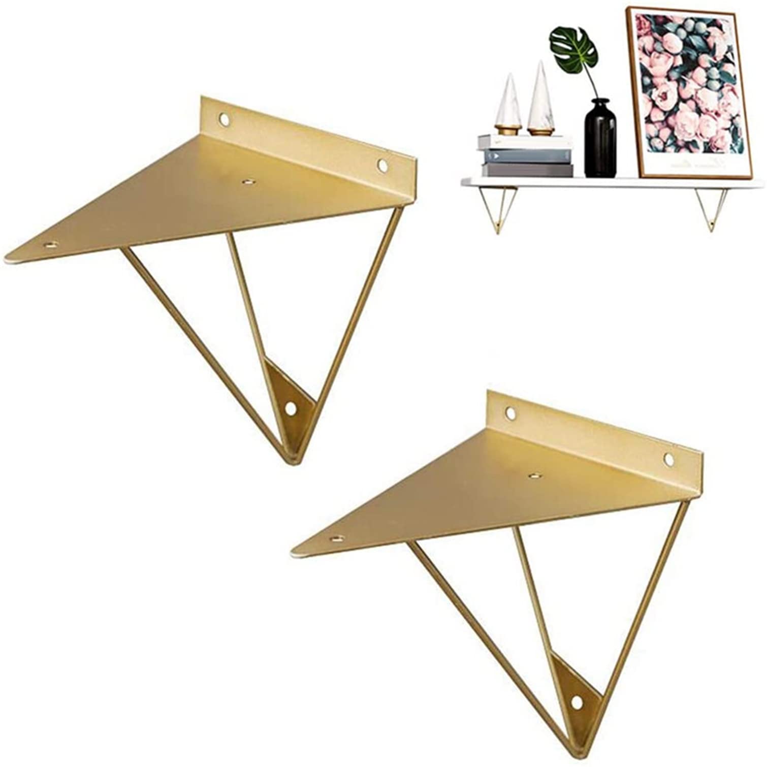 Sanjiaojia Gold Hairpin Triangle Shelf Brackets,2X Shelf Bracket Wall Hanging,Iron Triangular Support Floating Shelves Bracket,Metal Corner Brace,For Bedroom,Kitchen,With Screws (10Cm(3.9In),)