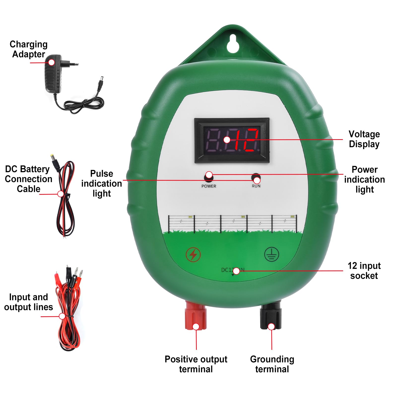 10KM Pastor Electrico, cerca eléctrica Controlador de pulso de alto voltaje seguro Granja de animales Cerca eléctrica Pastor Granja de animales Pastor eléctrico