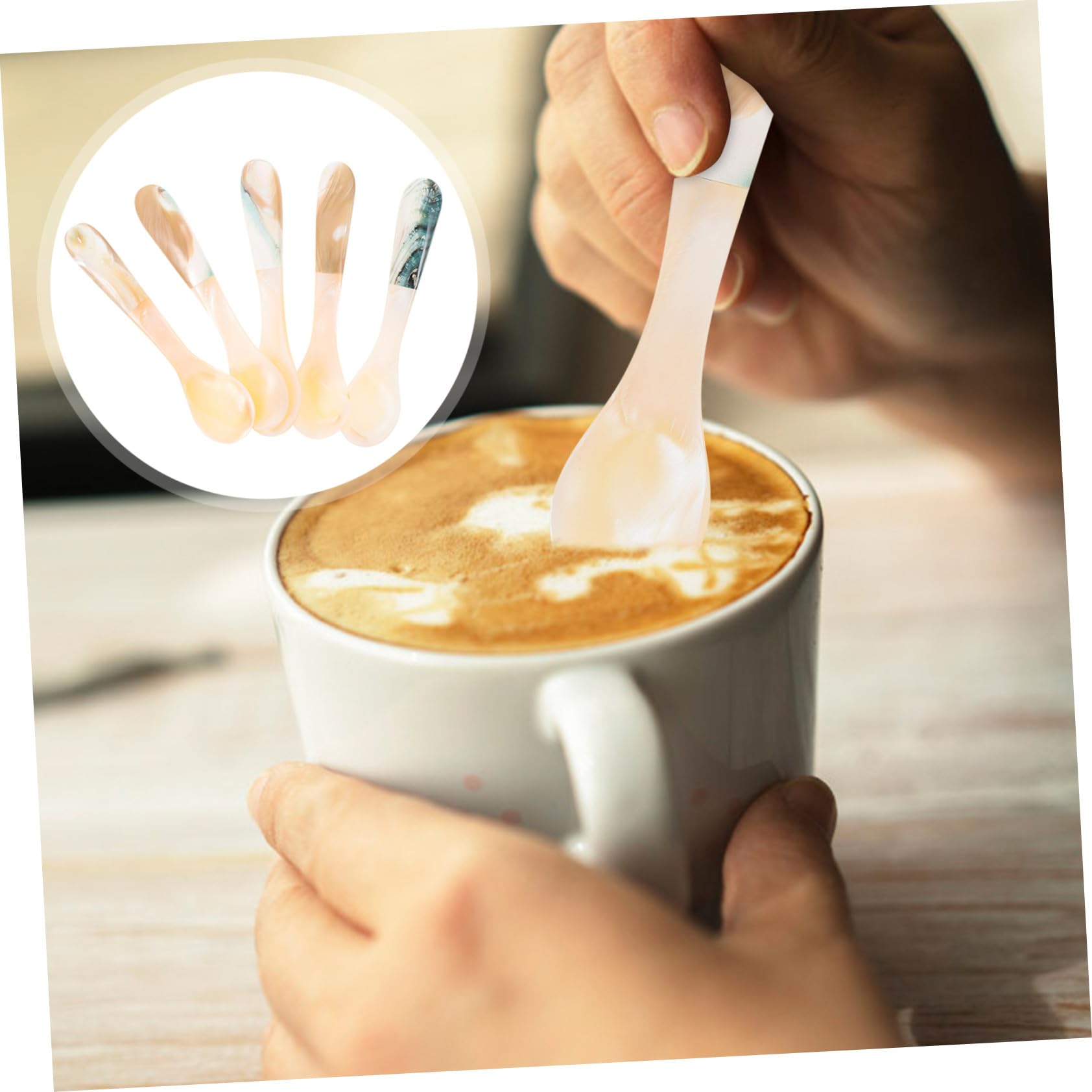 SOLUSTRE Set di 5 Cucchiaini da Caffè in Conchiglia Superficie Liscia, Design Creativo e Multifunzionale, per Casa e Dessert, Lunghezza 10 Cm