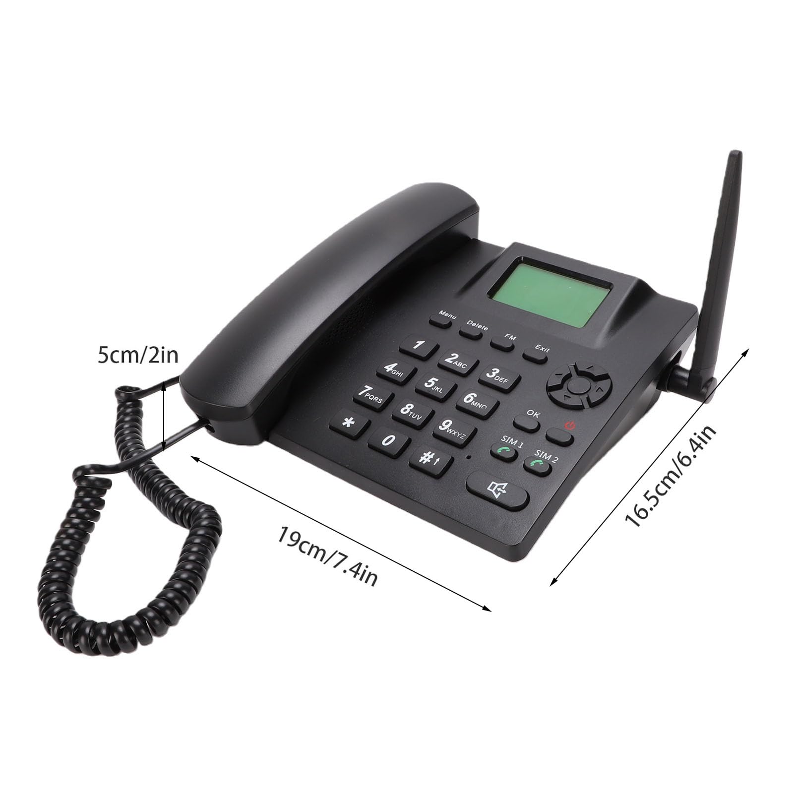 Telefono fisso cordless Dual SIM GSM 2G, nero | Telefono da scrivania con batteria integrata da 1200 mAh e funzione sveglia, rubrica da 500 contatti, ideale per la casa