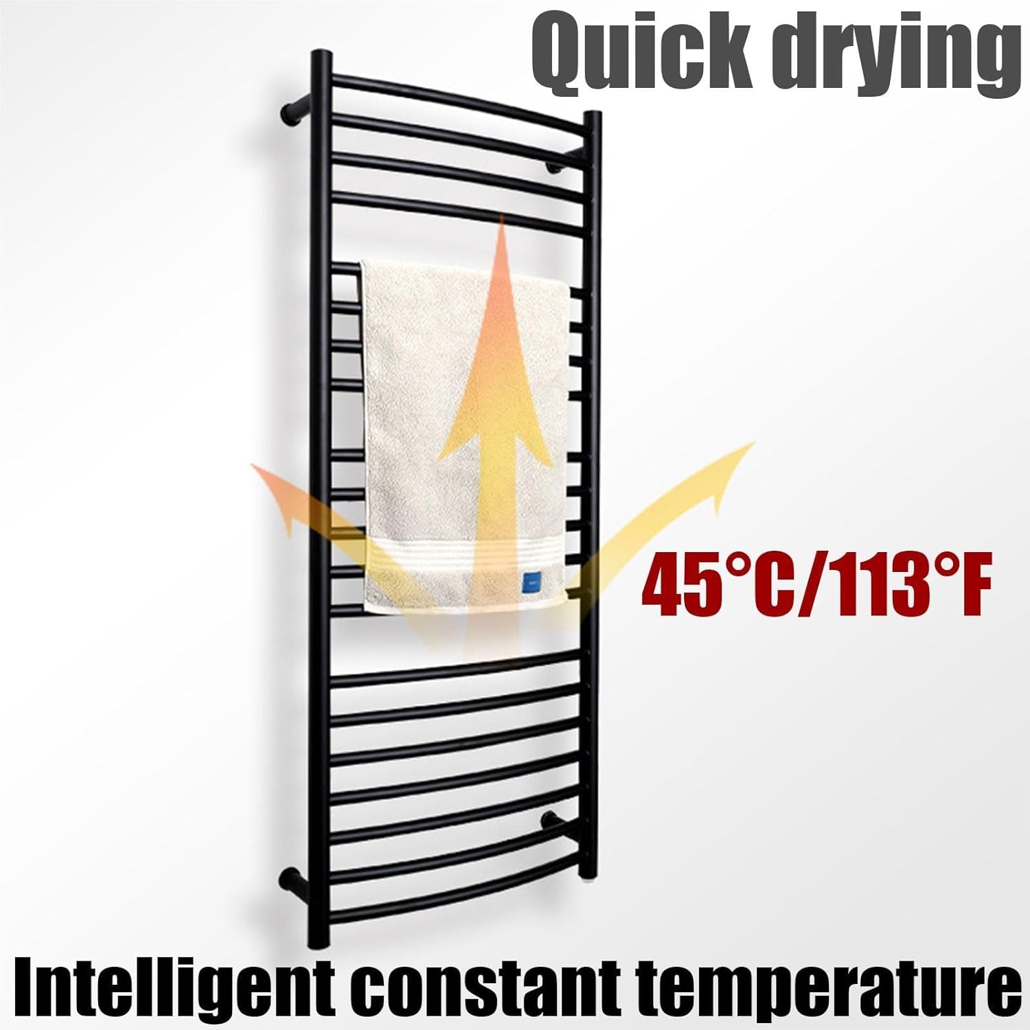 Towel Warmer Black,Plug in Right,Wall Mounted Heated Towel Rack for Oversized Towels Bathrobes and Blankets,Fast Heating Drying,Stainless Steel-Silver-Plug in Left(Black,Plug in Le