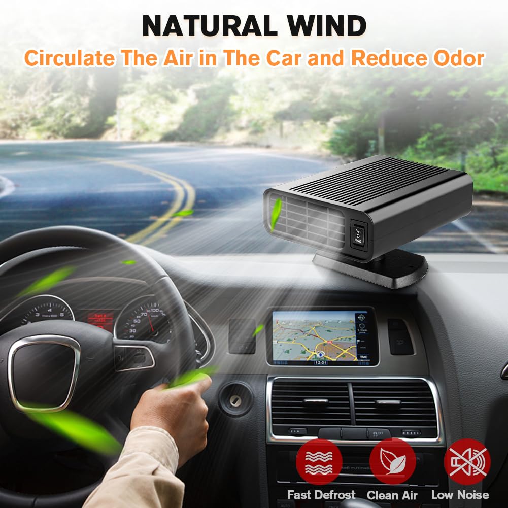 Showvigor Chauffage de voiture portable,2025 Nouveau chauffage de voiture qui se branche sur l'allume-cigare, anti-buée chauffage voiture pare-brise dégivreur, 2 en 1 ventilateur de chauffage et de re