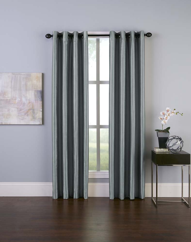 Curtainworks Malta Faux Silk Grommet Curtain Panel, 50 by 84", Teal, Teal (Gray-blue), W 50" x L 84" (1 Panels)