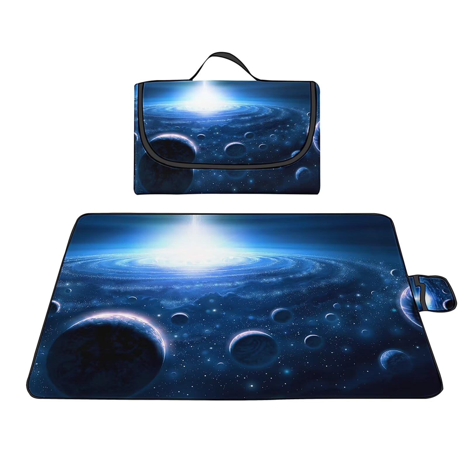 Couverture Pique-nique Imperméable 200x300cm,Couverture Plage Extérieure XXL Tapis de Plage,Planète cosmique bleue Camping Couverture étanche Pique-nique avec Poignée pour Camping Randonnée Parc Plage