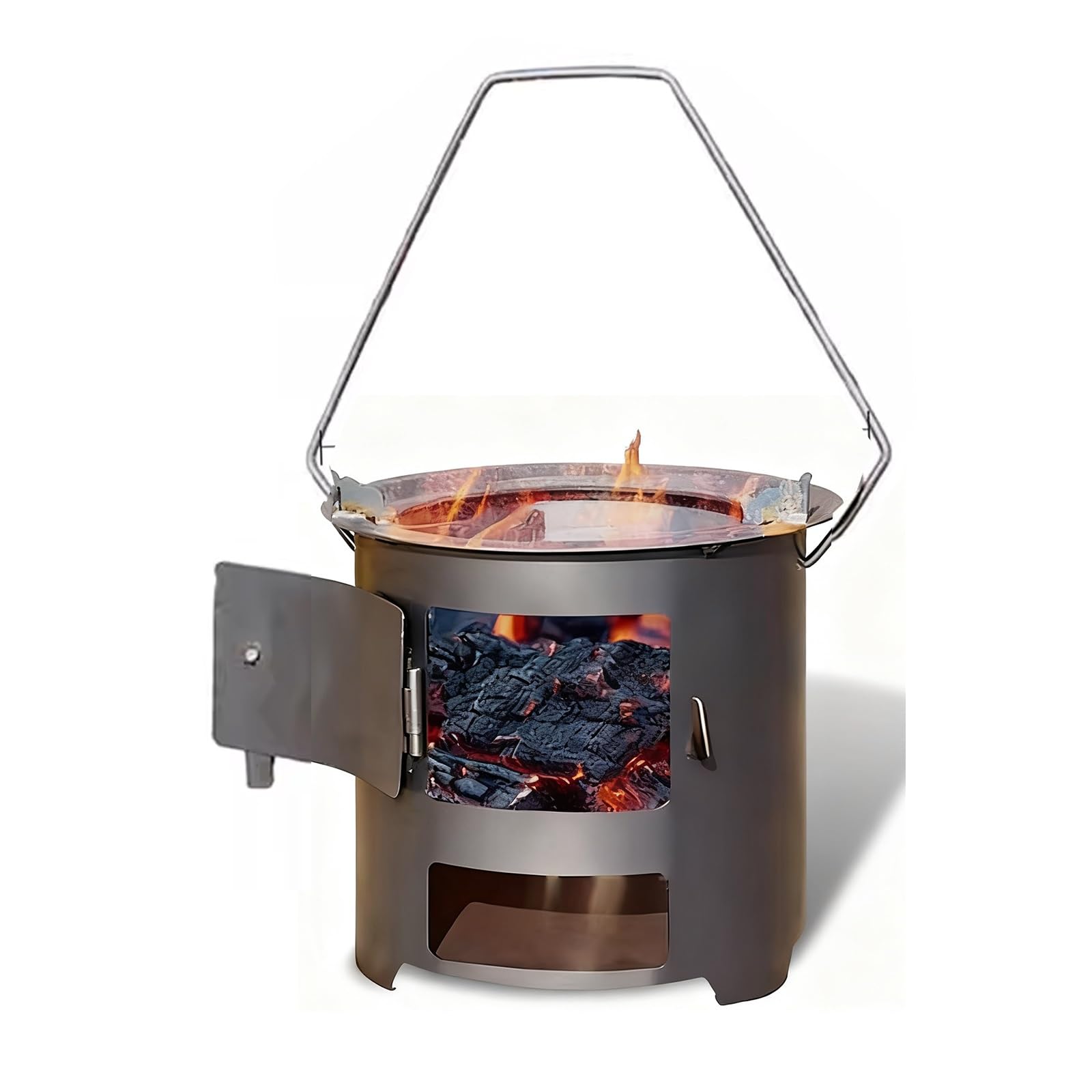 Estufa de Leña Pequeña Camper Acero Laminado en Frío con Asa Desmontable Estufas de Leña Redondas Pequeñas Ideal para Acampar y Hacer Barbacoas(B,26 * 25cm)