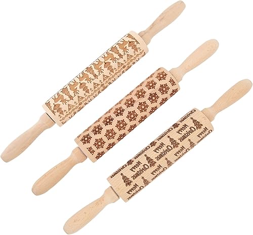 Miniatura 7 de Rodillo de Navidad de 3 piezas, lindo rodillo grabado en relieve, equipo de hornear decorativo para hornear pasteles temáticos de Navidad