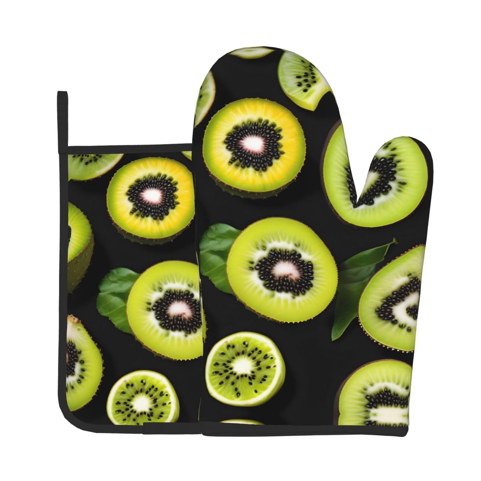 Oven Mitts and Potholders Set of 2 for Kitchen Baking Cooking GrayGreen Kiwi Thick and Durable