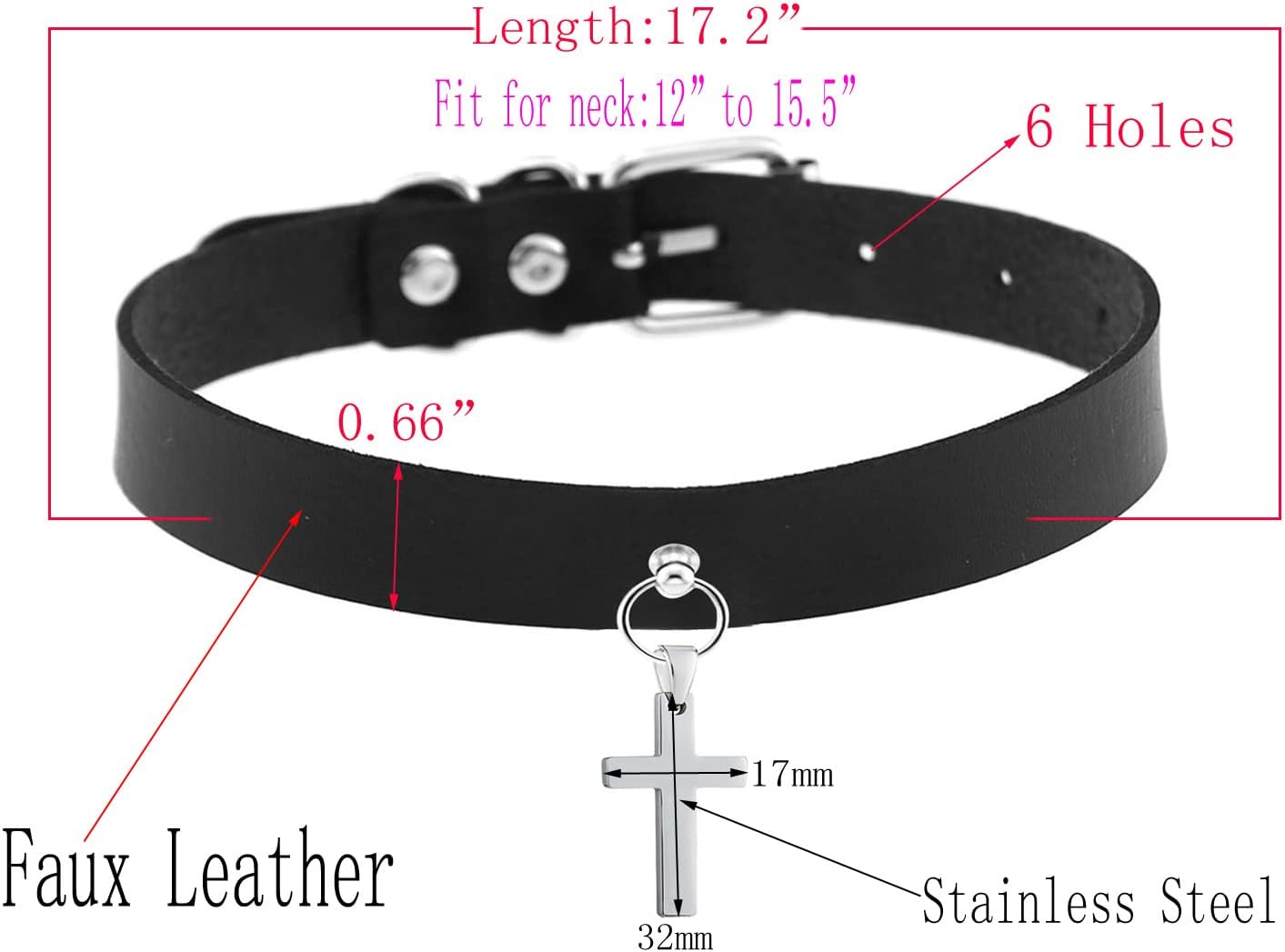 Black PU Leather Choker Collar Necklace with Cross Charm Gothic Jewellery for Women Ladies,80s 90s Goth Accessory - Image 7