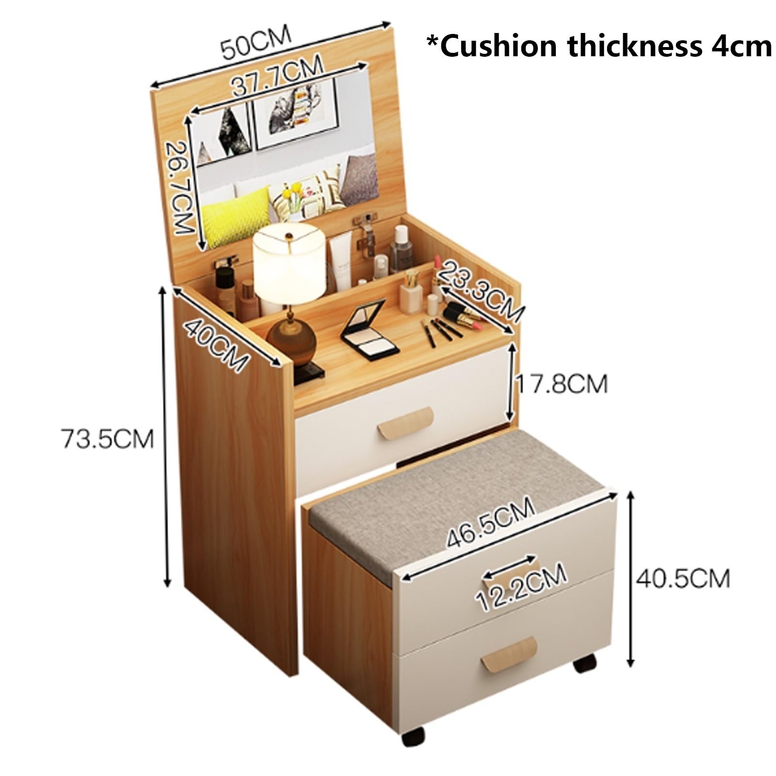 Multifunktionaler Schminktisch, Schlafzimmer, Klapptisch, Schminktisch, Makeup Tisch Set , Nachttisch, Aufbewahrungsschrank, Schminktische, Kleiner Schminktisch Mit Schubladen, Kleine Kommode ( Color