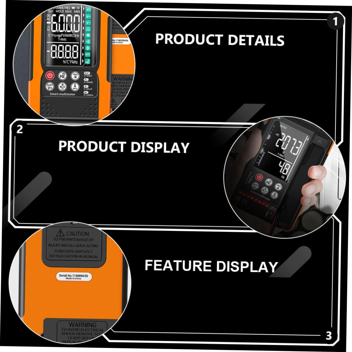 SAFIGLE Q60 Digital Multimeter Auto-ranging True Voltage Current Tester with Ncv Detection Diode Test Data Hold Backlight for Home Electrical Measurement and DIY Use