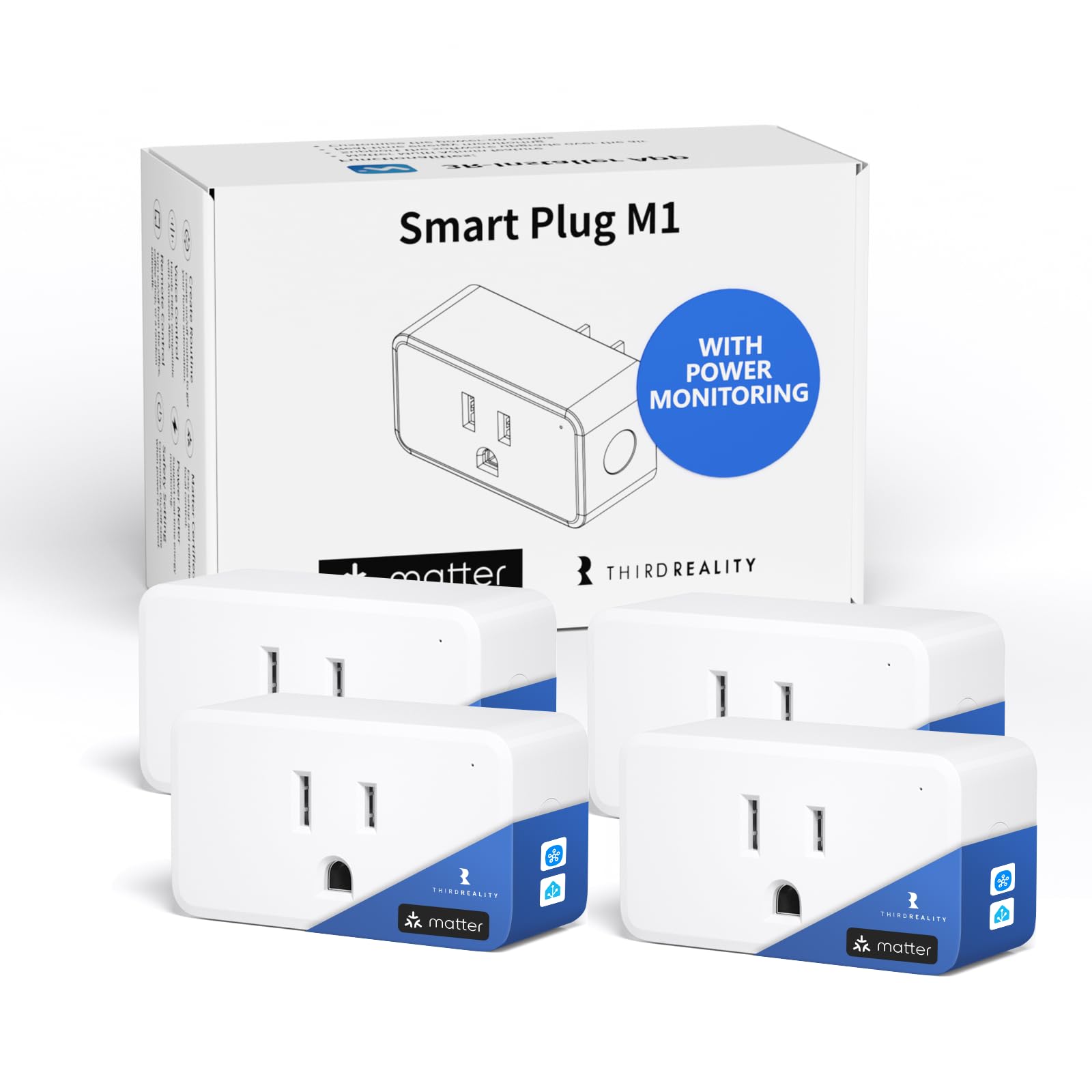 THIRDREALITY Smart Plug M1 4 Pack via WiFi Matter Real-time Energy Monitoring 15A 1800W Max Smart Outlet ETL