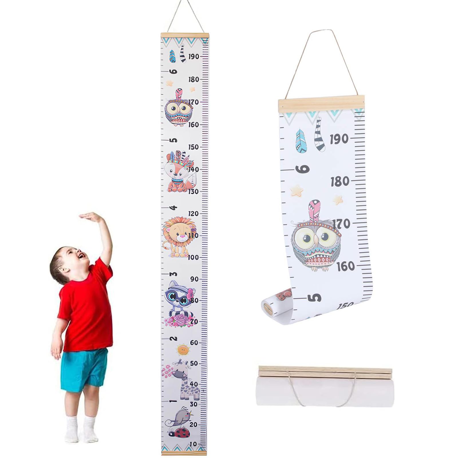 Messlatte für Kinder, Wachstum Messlatte, 200 x 20 cm Wandaufhängende Höhenmesslatte, mit Holzposterleiste, für Zuhause Wohnzimmer Dekoration Kinderzimmer (Tier B)