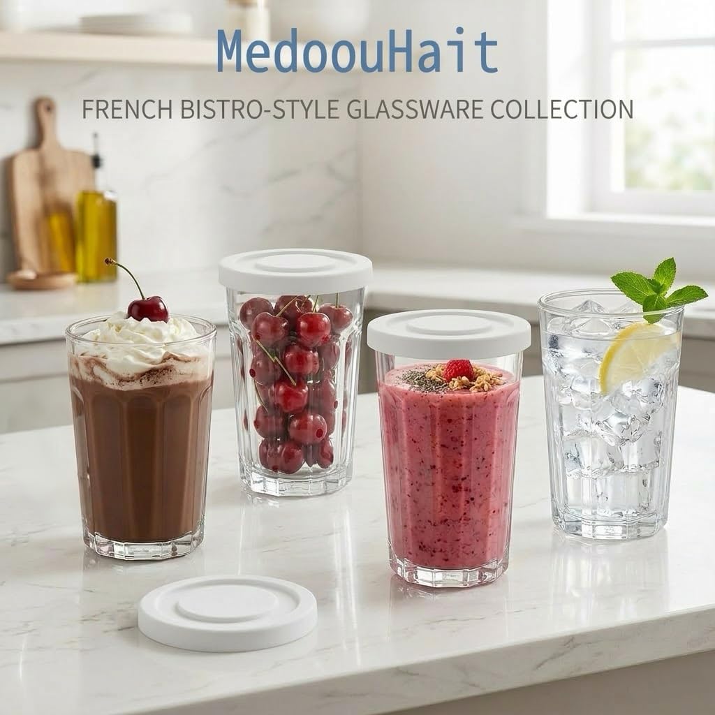 Tall Glass Cups with Lids Set of 4, 18oz Heavy Duty Glass Tumblers image 2