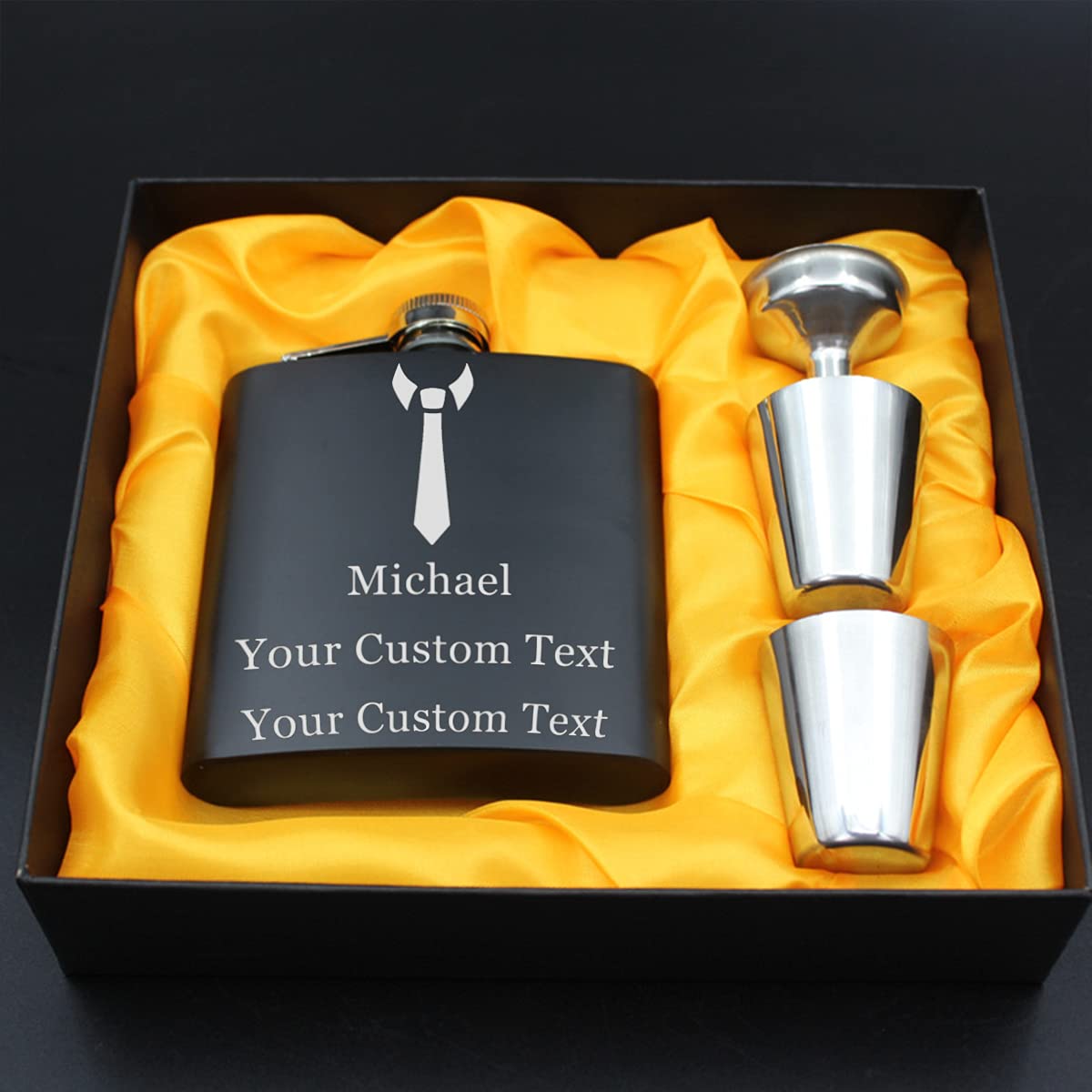 Personalised Engraved Hip Flask Stainless Steel Whisky Flask Pocket Flask Custom Gift for Best Man Groomsman Father Friends Wedding Birthday 6oz (Tie)