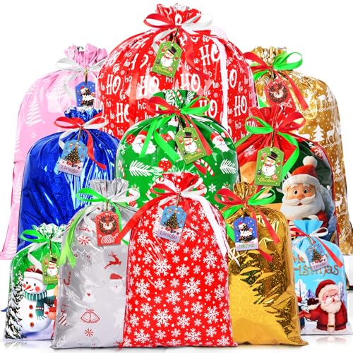 AhfuLife 16 Stück Weihnachten Geschenkbeutel mit Kordelzug, 11...