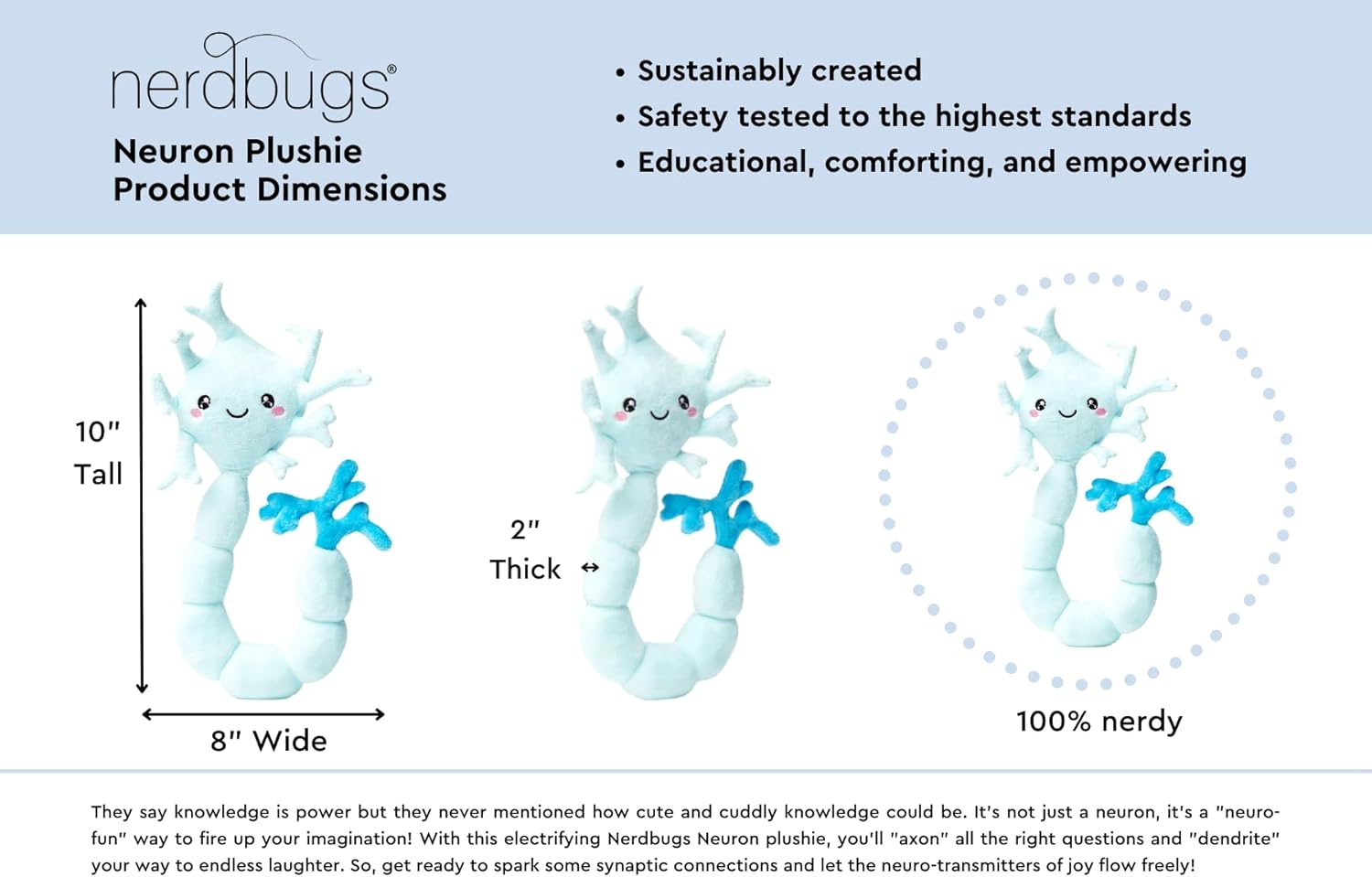 nerdbugs Neuron Plush – Funny Brain Cell Toy, Neuroscience & Psychology Gift, Mental Health Support, Neurology Decor, Brain Surgery Recovery Gift for Med Students, Adults & Teens - Image 2