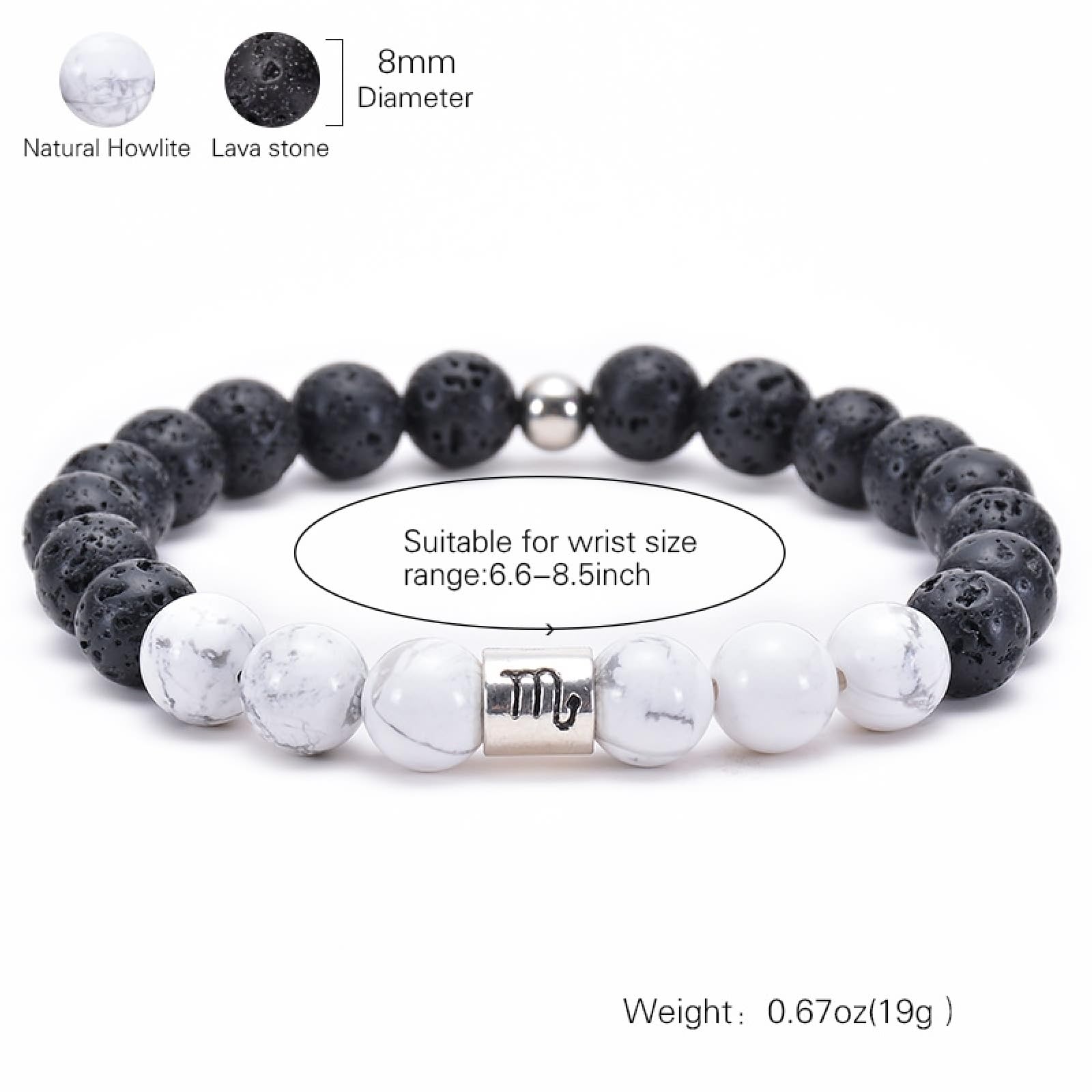 Perle Frauen stapelbar, Armband schwarz weiß Magnesit elastische natürliche Konstellation Perlen Metall Naturstein für Männer Schmuck