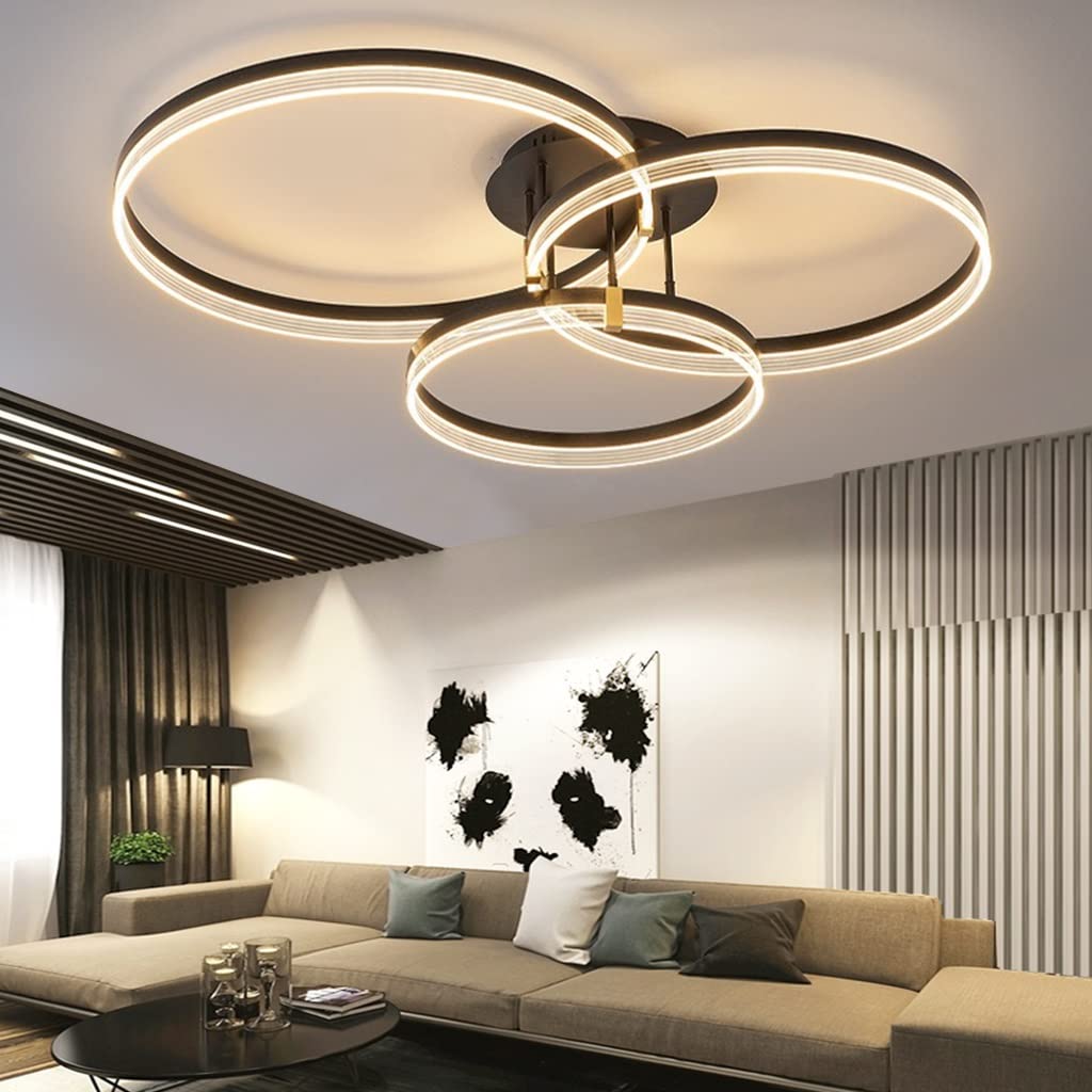 LED Plafoniera Grande Creatività Nero Moderno Anelli Dimmerabili Lampada A Soffitto Metallo Acrilico Lampadario Rotondo Soggiorno Cucina Camera Da Letto Luci Ufficio Stanza Bambini (Color : 30+40+50c