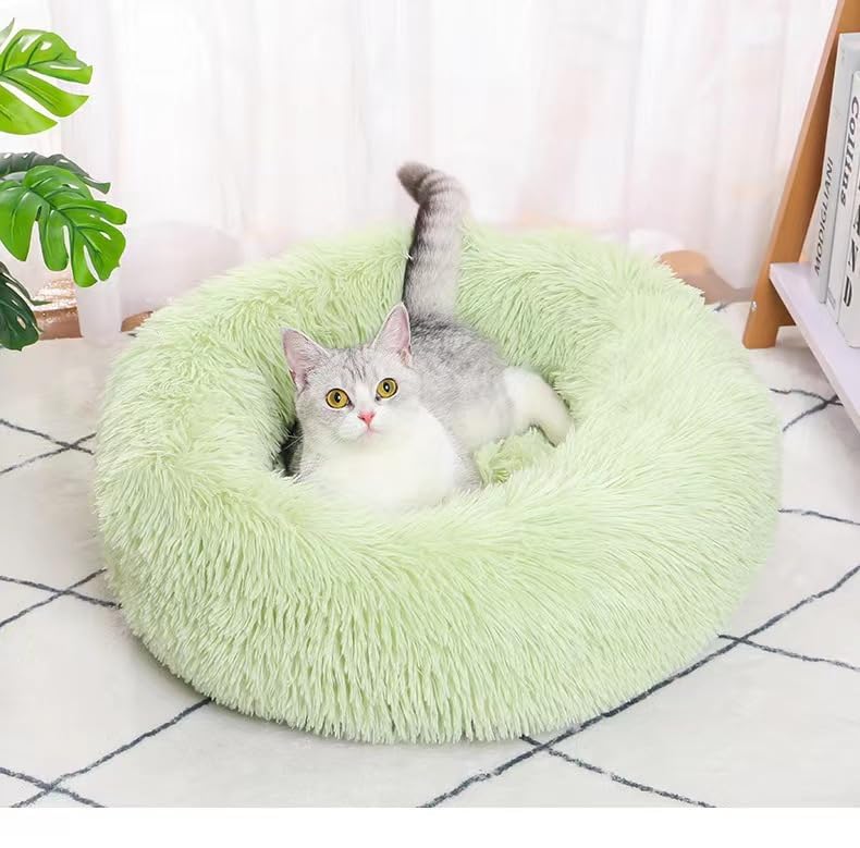 Cat Beds for Indoor Cats - Cat Bed Washable 20/24 inches, Dog Beds for Small Medium Dogs, Anti Anxiety Round Fluffy Plush Faux Fur Cat Bed,Thick Bottom Keep Pets Off The Cold Tile