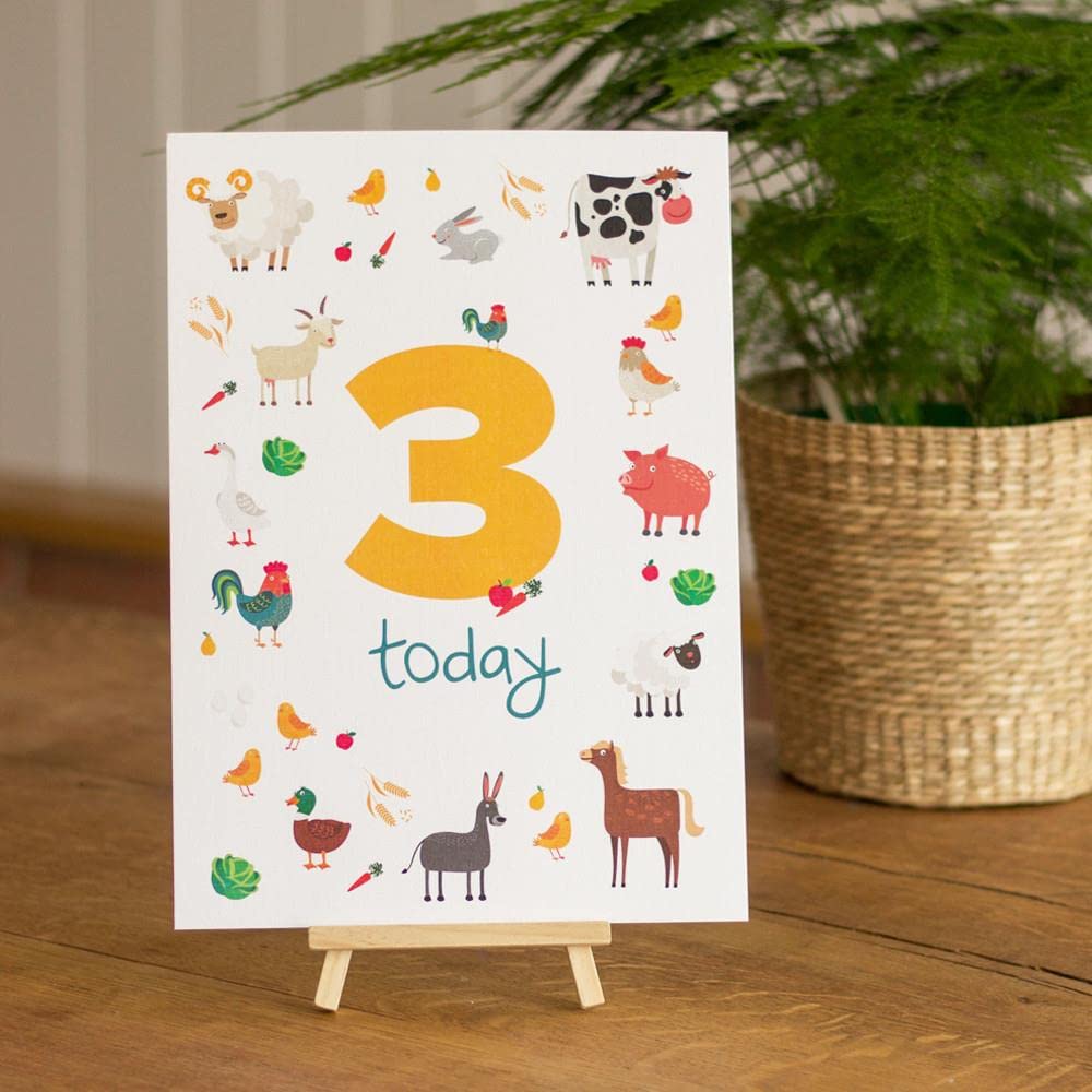 Luck And Luck Farm Animals 3Rd Birthday Sign And Easel, Farm Birthday Sign, 3 Today Card And Easel, 3Rd Birthday Decoration Sign, Animal Party