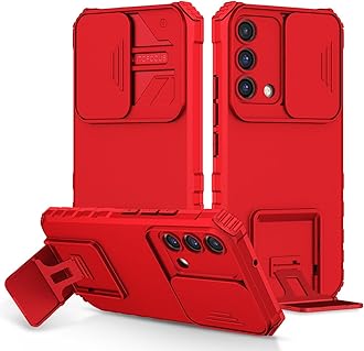 Case for Oppo A74 4G Case, Oppo F19/Reno 6 Lite CHP2219 Case with Slide Camera Lens Kickstand Military-Grade Bumpers Armor Shockproof Protective Cover for Oppo A74 4G Red