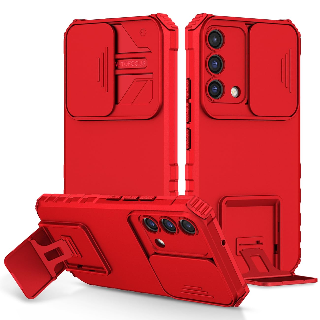 Case for Oppo A74 4G Case, Oppo F19/Reno 6 Lite CHP2219 Case with Slide Camera Lens Kickstand Military-Grade Bumpers Armor Shockproof Protective Cover for Oppo A74 4G Red