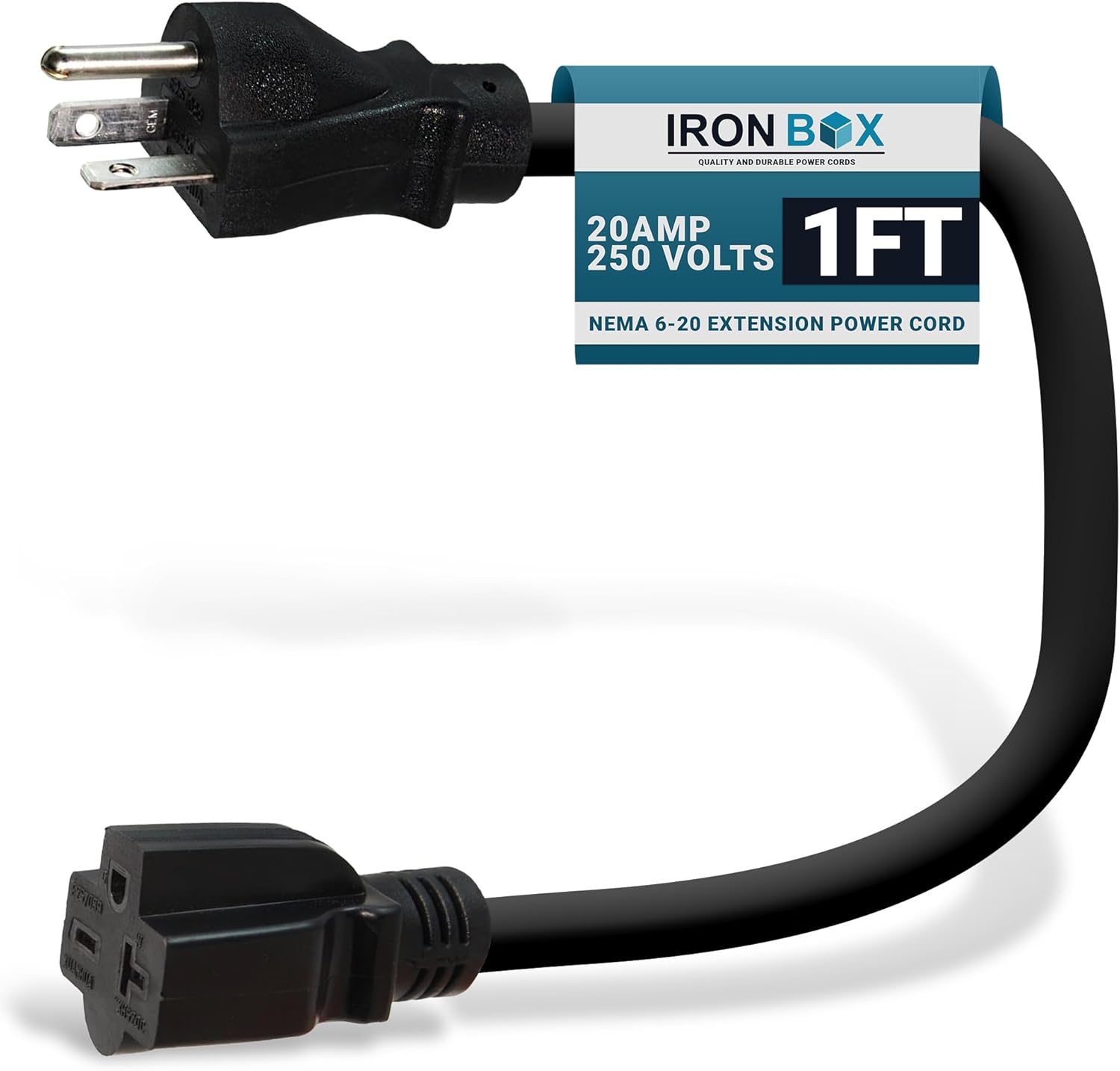 IronBox Electric - NEMA 6-20 Extension Cord - 12/3 SJT Jacket, 20A, 250V Extension Cable - Compatible w/Any Generator Equipped with a 6-20 Receptacle - Heavy Duty Cable (Custom Built,6 Foot)
