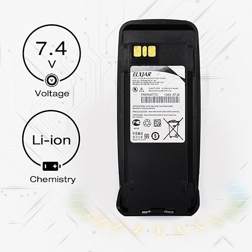 Miniatura 2 de Paquete de 2 baterías de repuesto de iones de litio de 7.4V 2600mAh para Motorola PMNN4077C, compatible con XPR6100 XPR6300 XPR6350 PR6380 XPR6500