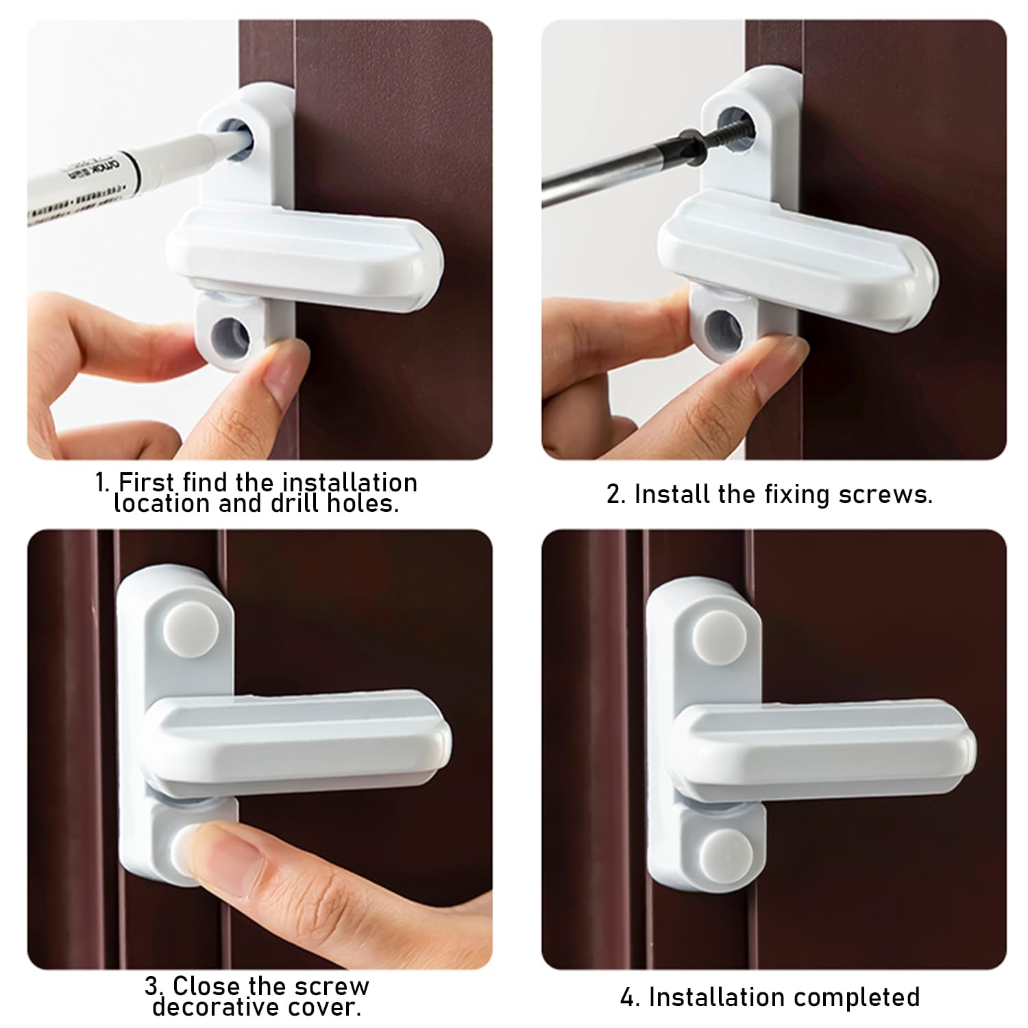 4 Pieces White Handle Lock, Door Blocker, Door and Window Lock Anti-Theft, Window Security Lock, Jammer, Alloy Blocker - Image 4