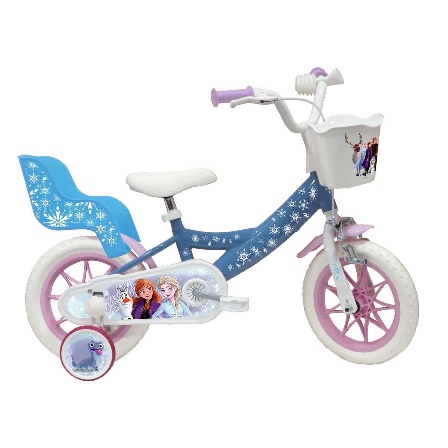 OPEN.AIR Bicicletta Frozen per Bambini, 12 Pollici, Telaio Blu con Decorazioni a Fiocchi di Neve, 2-4 Anni