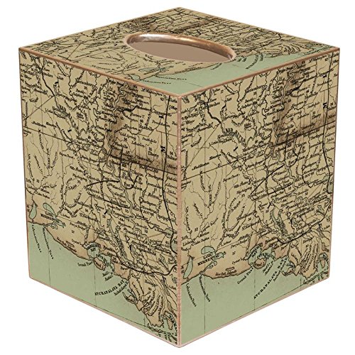 Louisiana Coast Antique Map Paper Mache Tissue Box Cover