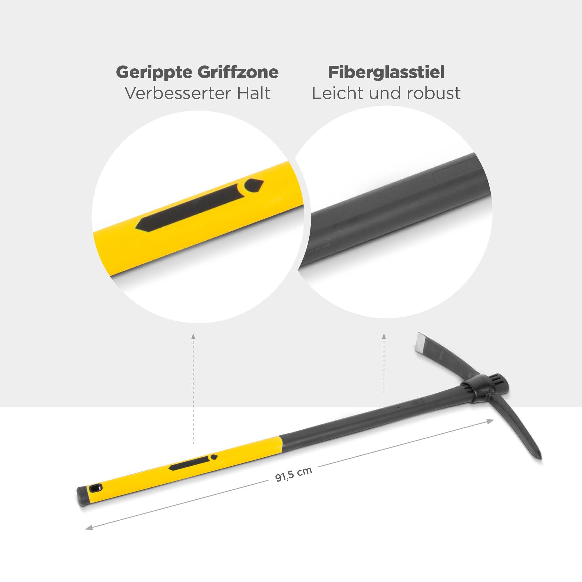 blizz-z Kreuzhacke Profi mit losem Fiberglasstiel | Gartenhacke, Spitzhacke, Gartenwerkzeug in Profiqualität für grobes Arbeiten an steinigen Böden mit Wurzelwerk | Made in EU