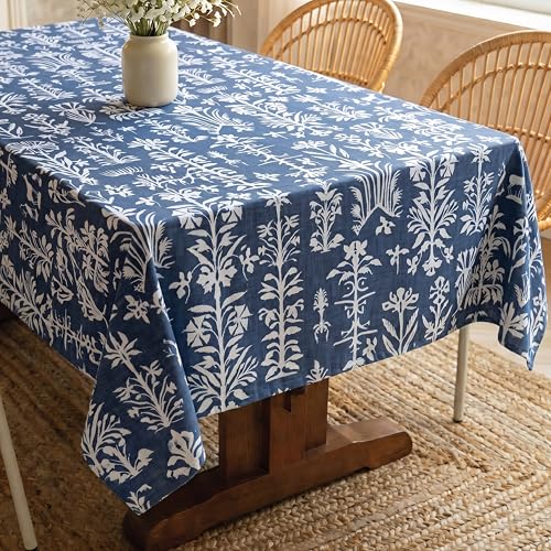 Image of Urban Space 100% Cotton Dining Table Cover for 4 Seater, Printed Cotton Table Cloth for Center Table, 48 inch X 72 inch (Twigs Indigo, 4 Seater)