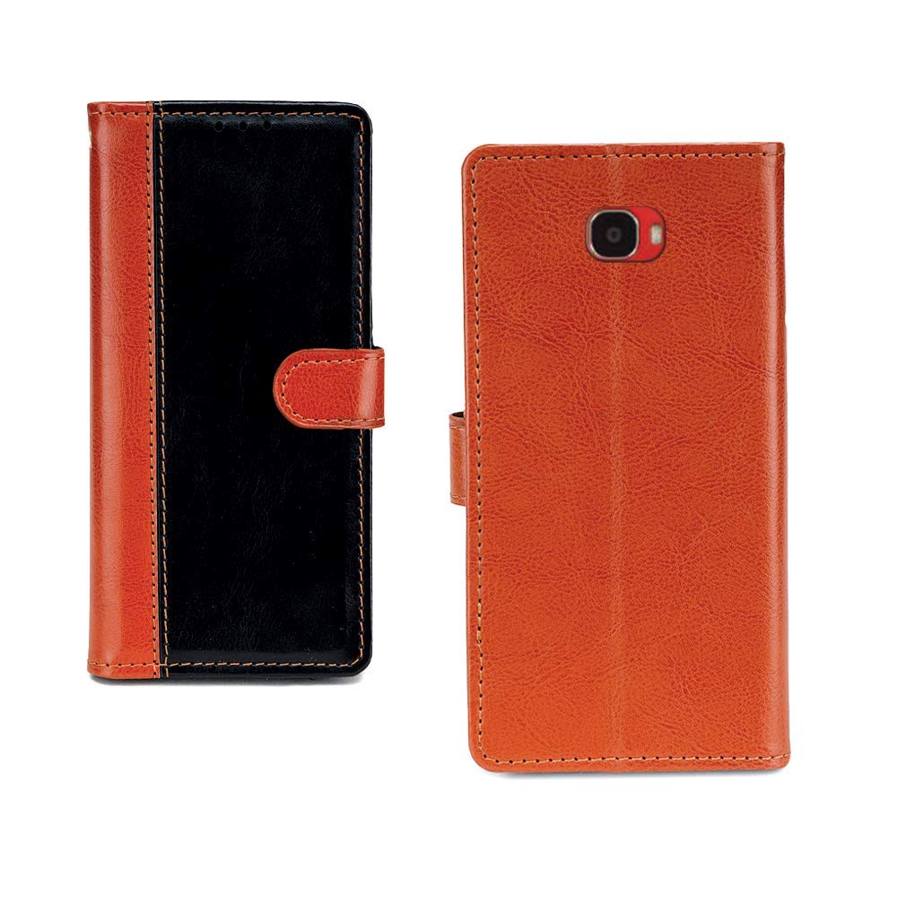 Pinaaki Enterprises Voto V3 Case | Premium Leather Finish | with Card Pockets | Wallet Stand |Complete Protection Cover for Voto V3 - Camel and Black