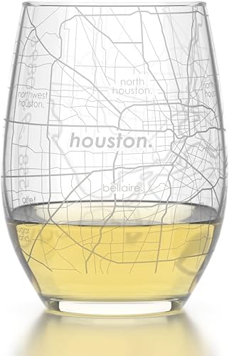 Miniatura 2 de Well Told Copa de vino sin tallo grabada con mapa de Houston, Texas, vidrio grabado (4 dl, transparente) Regalos personalizados de la ciudad para