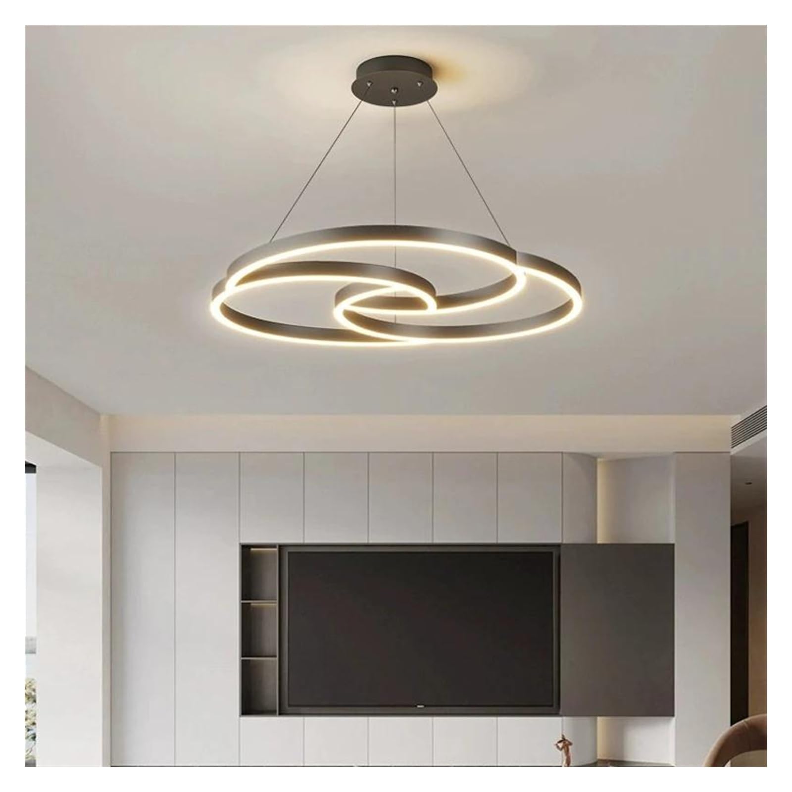 HYJAUSXB Italian Minimalist Living Room Chandelier High End Led Circle Hall Bedroom Chandelier(RC Dimming,DD100CM Black)