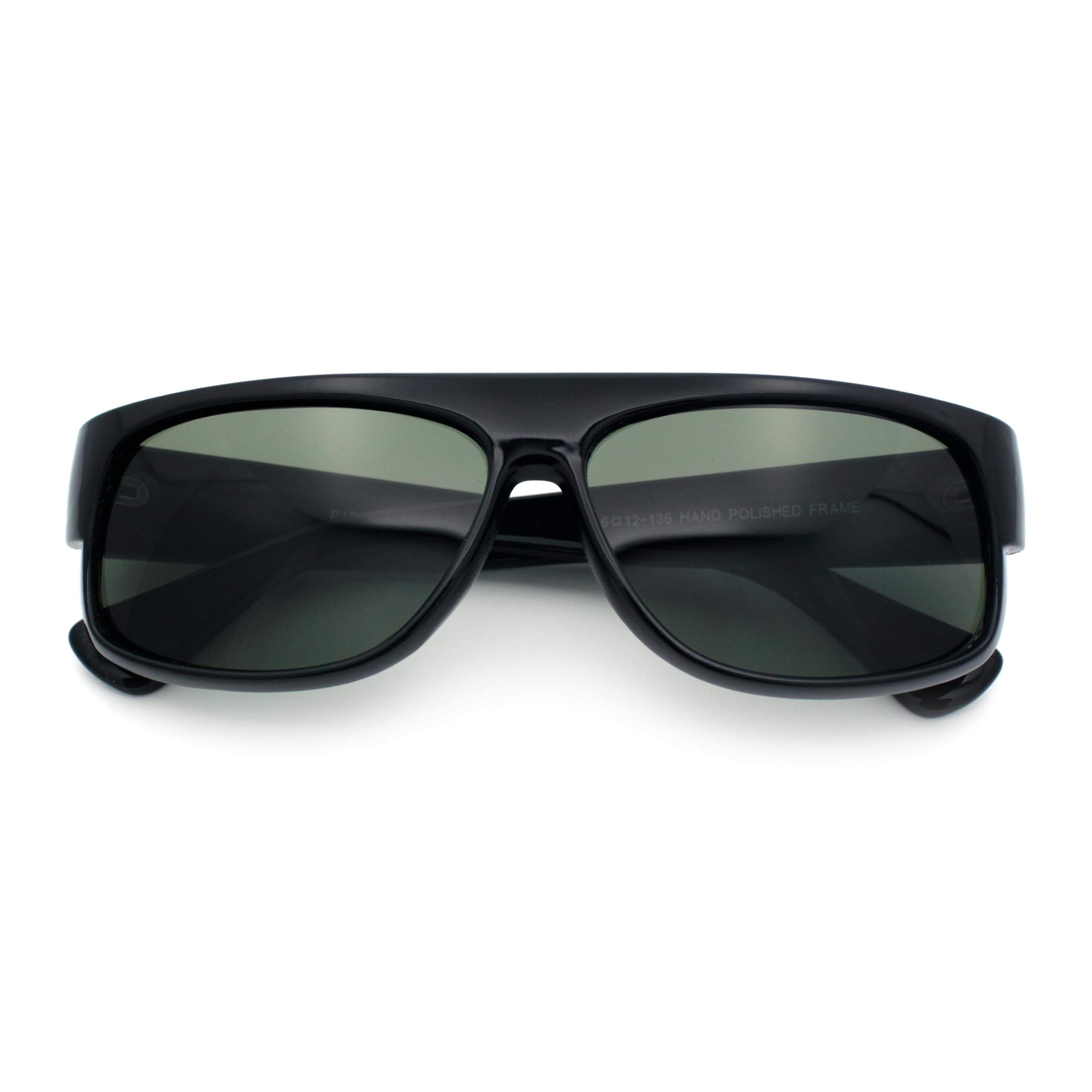 SA106 Mens Tempered Glass Lens 90s Mad Dog Flat Top Gangster Plastic Sunglasses Black - Green