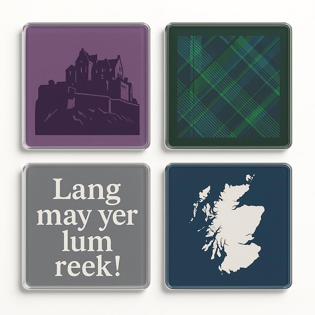 The Plum Penguin Scotland Acrylic Coaster Gift Set Of 4 With Scottish Heritage Design - Highland Harmony Home Decor For Nostalgic Gatherings