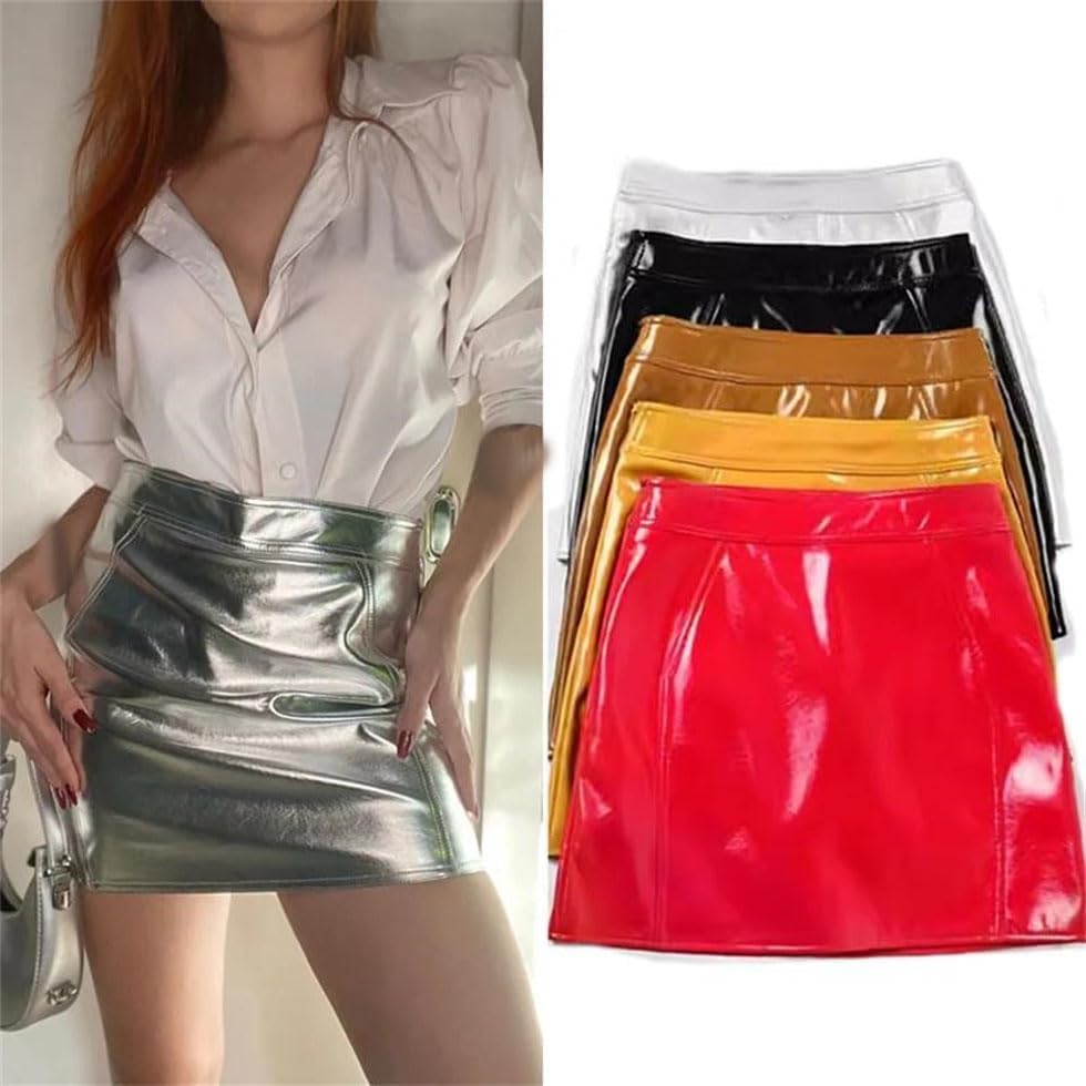 Women's High Waist A-Line Mini Skirt Faux Leather Slim Fit Pull On Short Skirt4